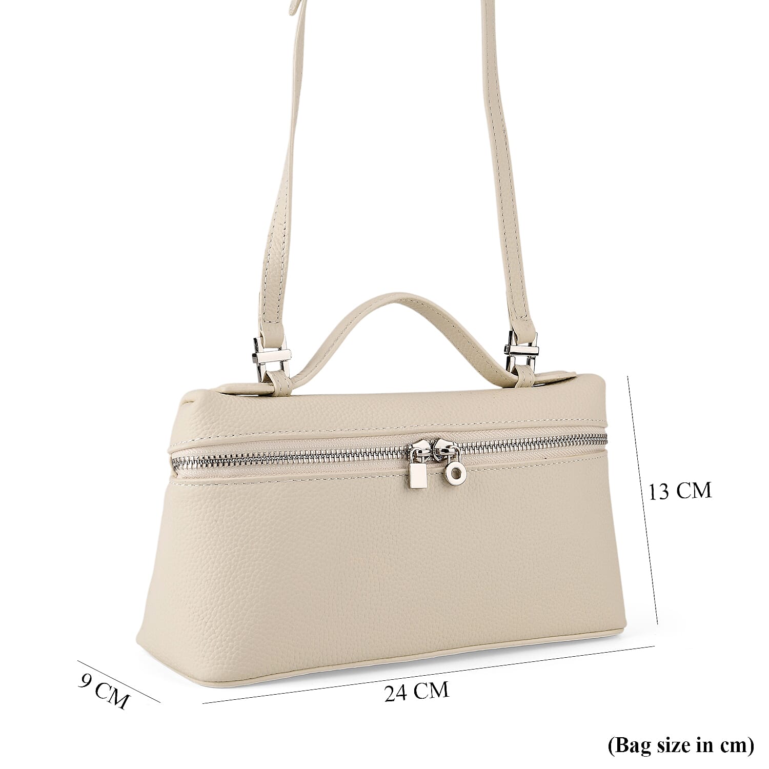Genuine Leather Designer Minimalist Zipper Crossbody Top Handle Box Bag - Off White