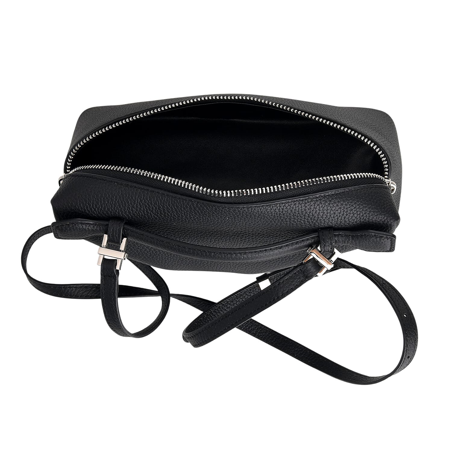 Genuine Leather Designer Minimalist Zipper Crossbody Top Handle Box Bag - Black