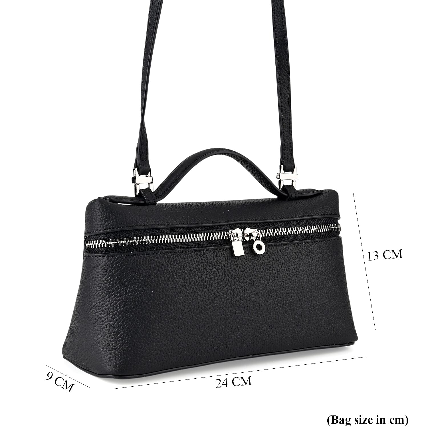 Genuine Leather Designer Minimalist Zipper Crossbody Top Handle Box Bag - Black