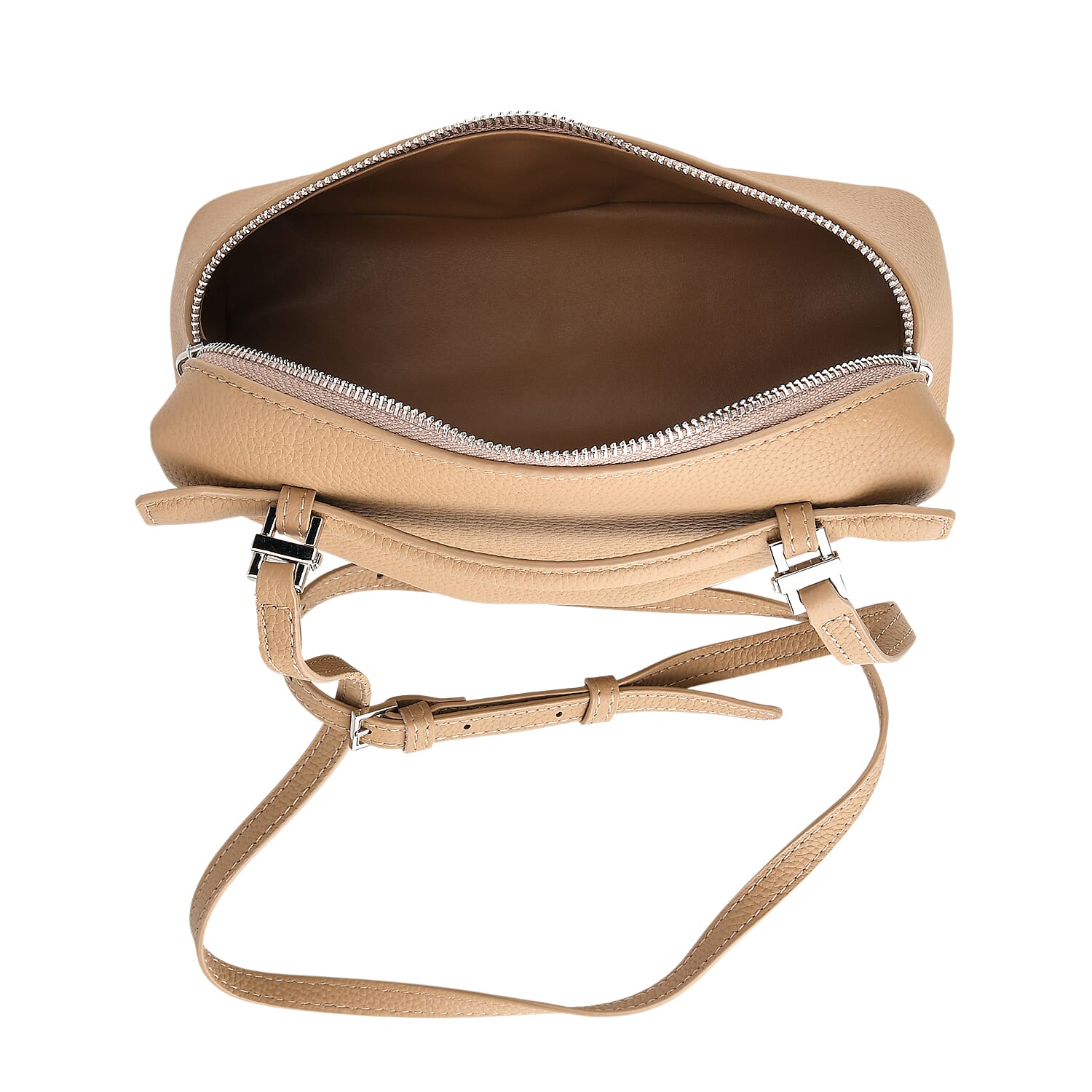 Genuine Leather Designer Minimalist Zipper Crossbody Top Handle Box Bag - Khaki