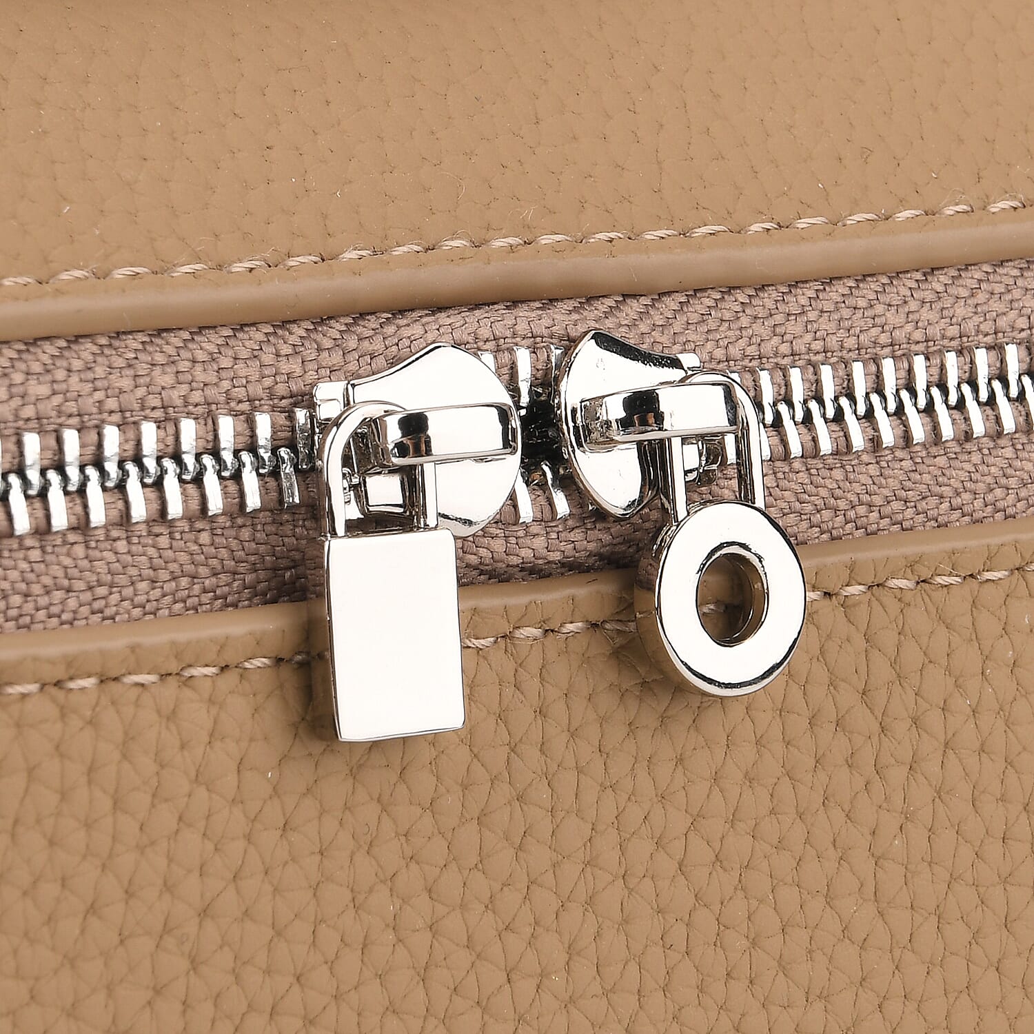 Genuine Leather Designer Minimalist Zipper Crossbody Top Handle Box Bag - Khaki