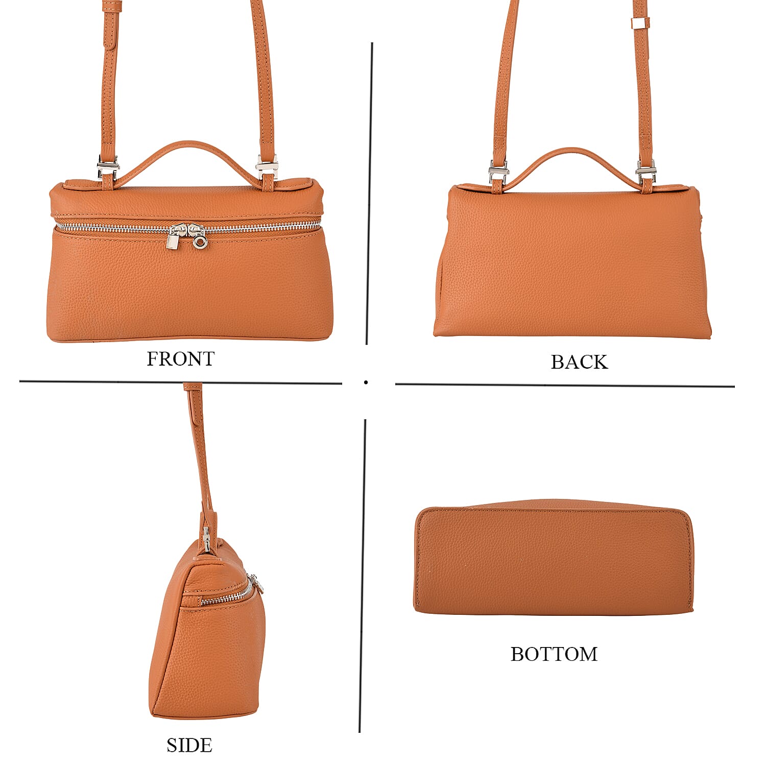 Genuine Leather Designer Minimalist Zipper Crossbody Top Handle Box Bag - Tan