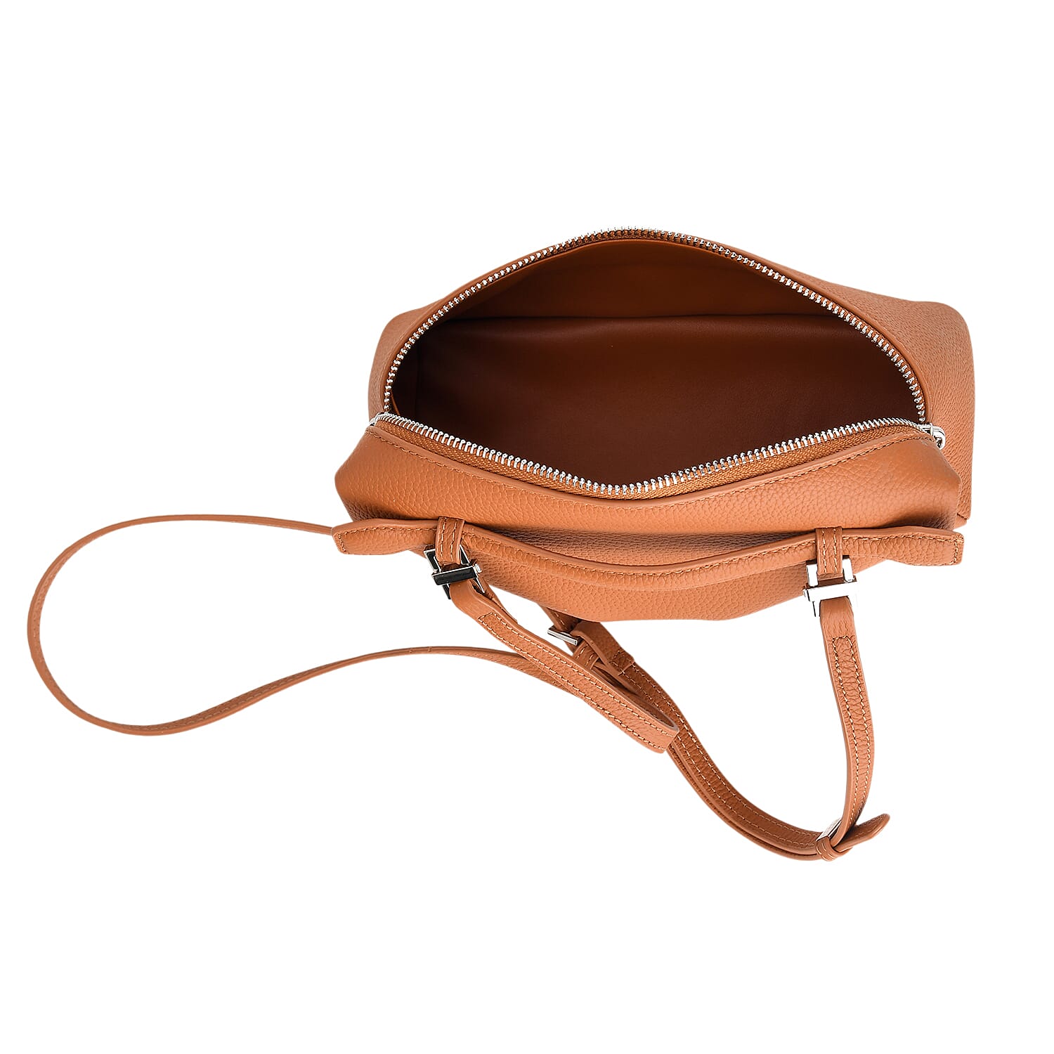 Genuine Leather Designer Minimalist Zipper Crossbody Top Handle Box Bag - Tan