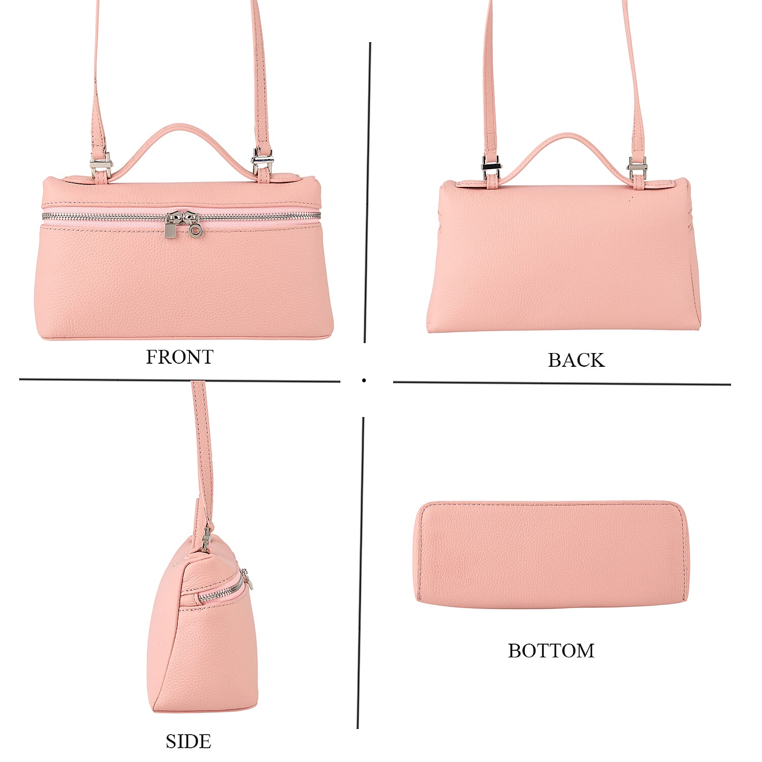 Genuine Leather Designer Minimalist Zipper Crossbody Top Handle Box Bag - Light Pink