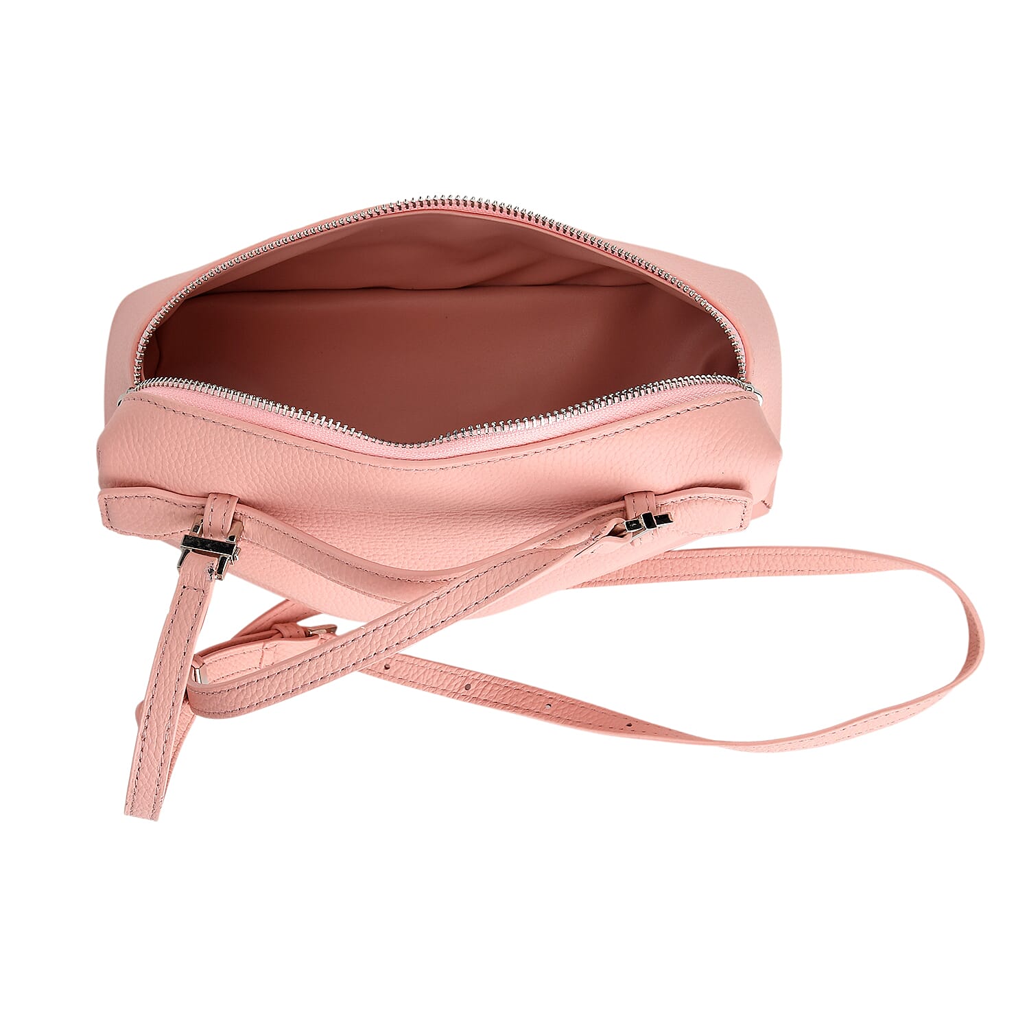 Genuine Leather Designer Minimalist Zipper Crossbody Top Handle Box Bag - Light Pink