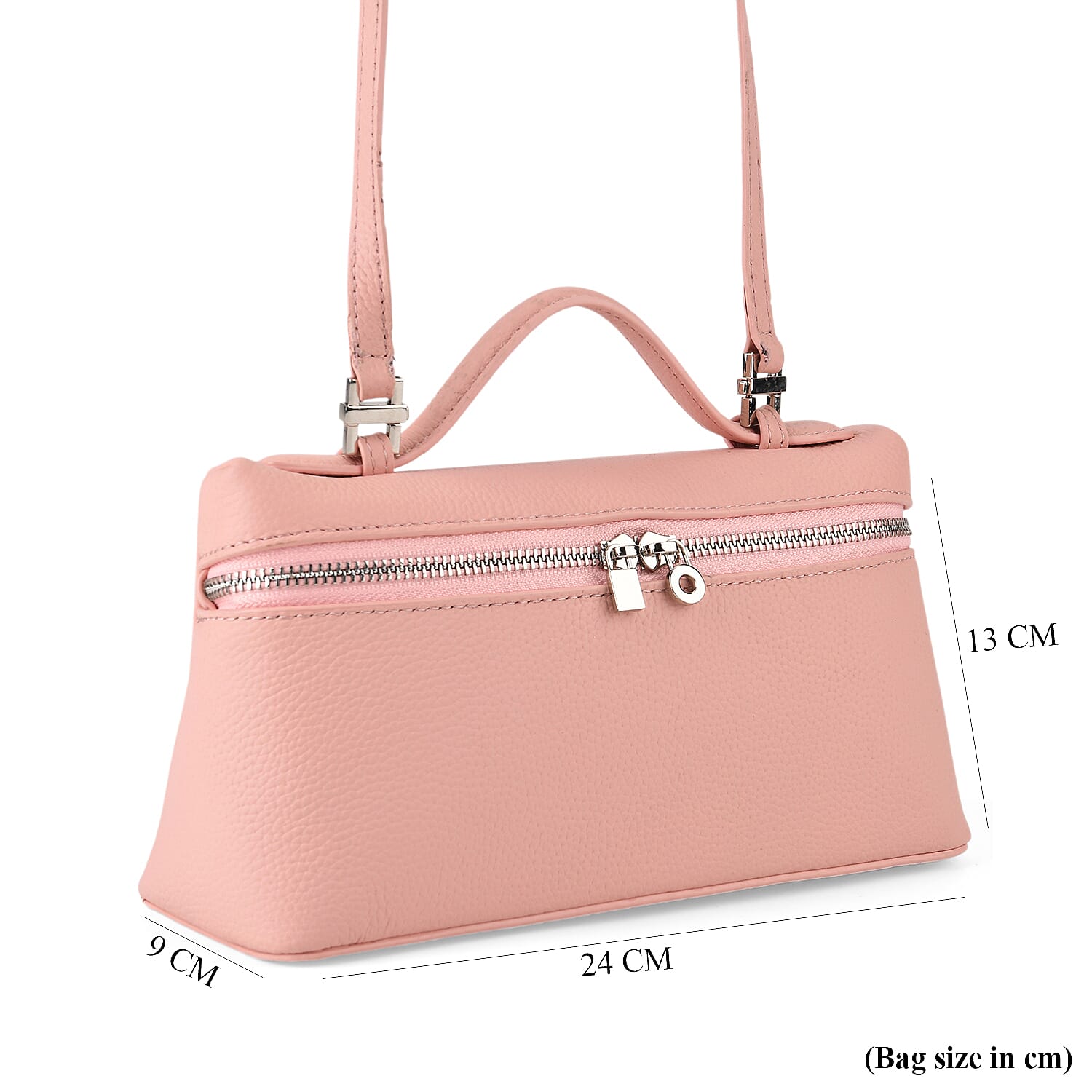 Genuine Leather Designer Minimalist Zipper Crossbody Top Handle Box Bag - Light Pink
