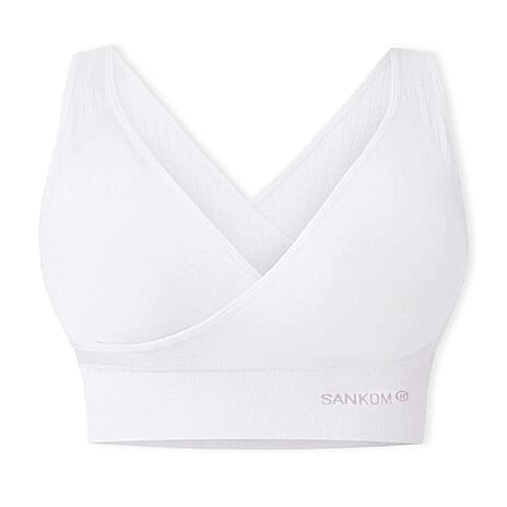 SANKOM Classic Wire-Free Posture Support - Seamless Breathable Comfort Bra with Removable Pads (Size - L-XL) - White