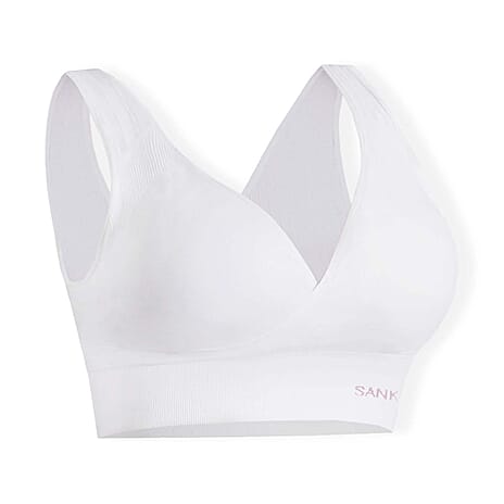SANKOM Classic Wire-Free Posture Support - Seamless Breathable Comfort Bra with Removable Pads (Size - L-XL) - White