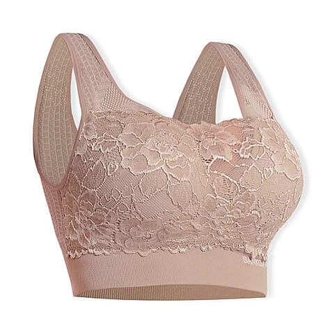 Sankom Switzerland Patent Classic Bra With Lace (Size XXXL) - Peach