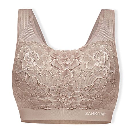Sankom Switzerland Patent Classic Bra With Lace (Size S-M) - Peach
