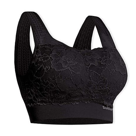 Sankom Switzerland Patent Classic Bra With Lace (Size XXXL) - Black