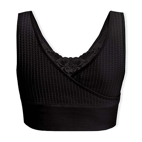 Sankom Switzerland Patent Classic Bra With Lace (Size L-XL) - Black