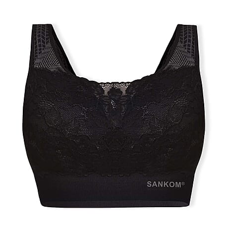 Sankom Switzerland Patent Classic Bra With Lace (Size XL-XXL) - Black
