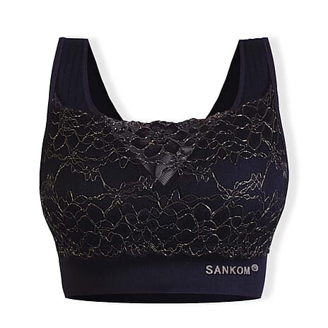 Sankom Switzerland Patent Classic Bra With Lace (Size M-L) - Black - Gold