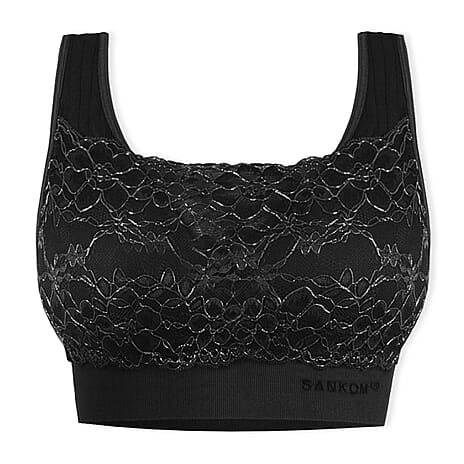 Sankom Switzerland Patent Classic Bra With Lace (Size M-L) - Black - Silver