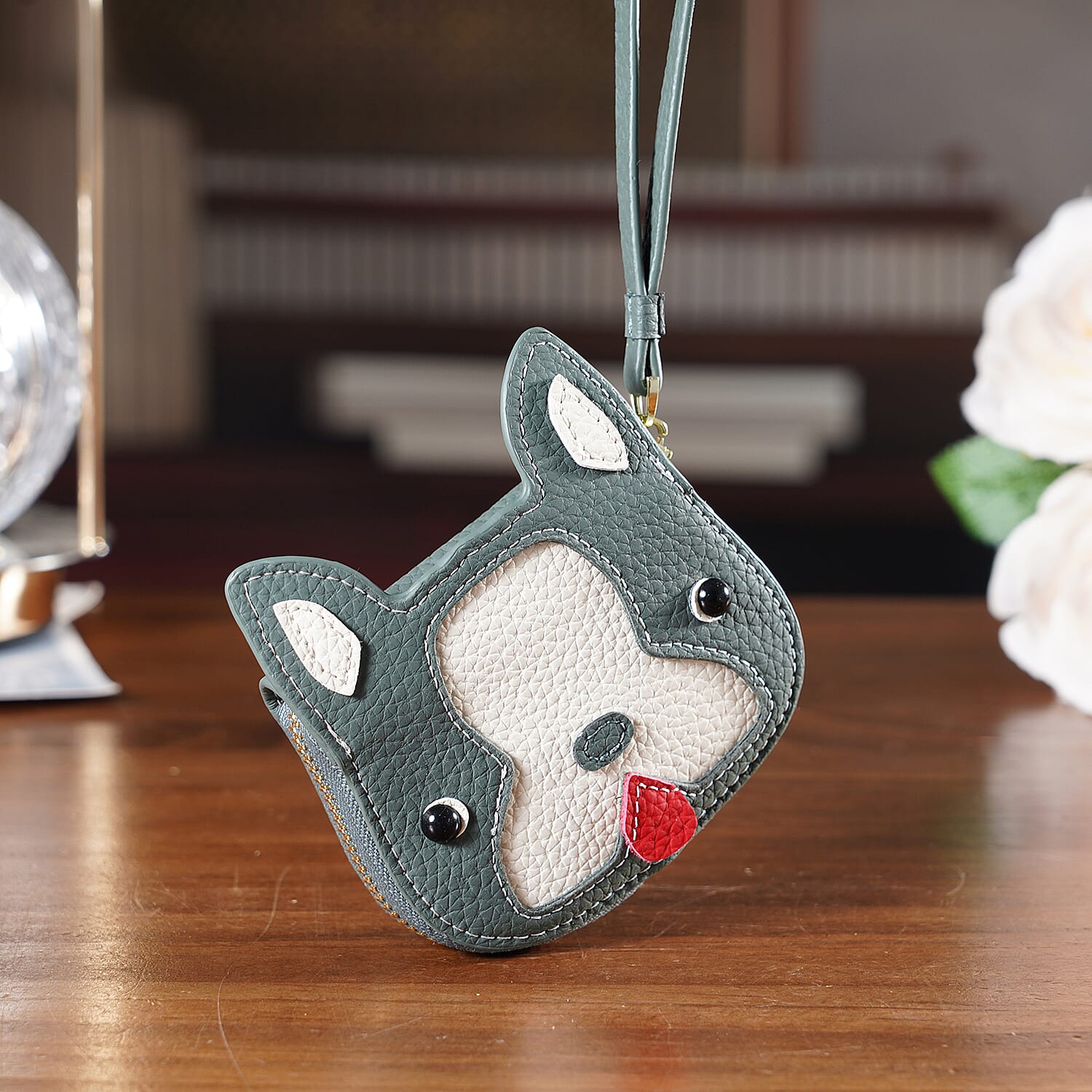 Genuine Leather RFID- Blocking Boston Terrier Wallet with Clasp - Dark Olive