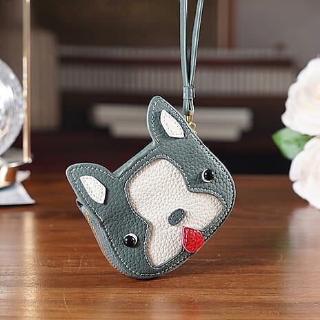 Genuine Leather RFID- Blocking Boston Terrier Wallet with Clasp - Dark Olive