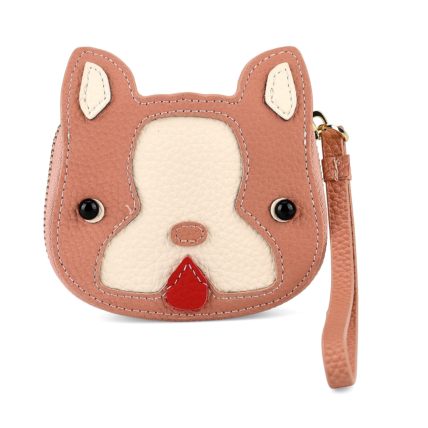Genuine Leather RFID- Blocking Boston Terrier Wallet with Clasp - Dusty Pink