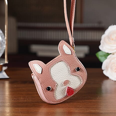 Genuine Leather RFID- Blocking Boston Terrier Wallet with Clasp - Dusty Pink