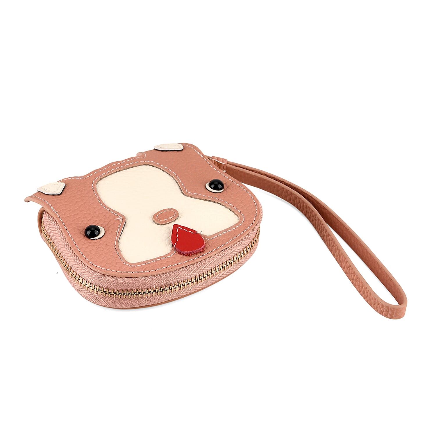 Genuine Leather RFID- Blocking Boston Terrier Wallet with Clasp - Dusty Pink