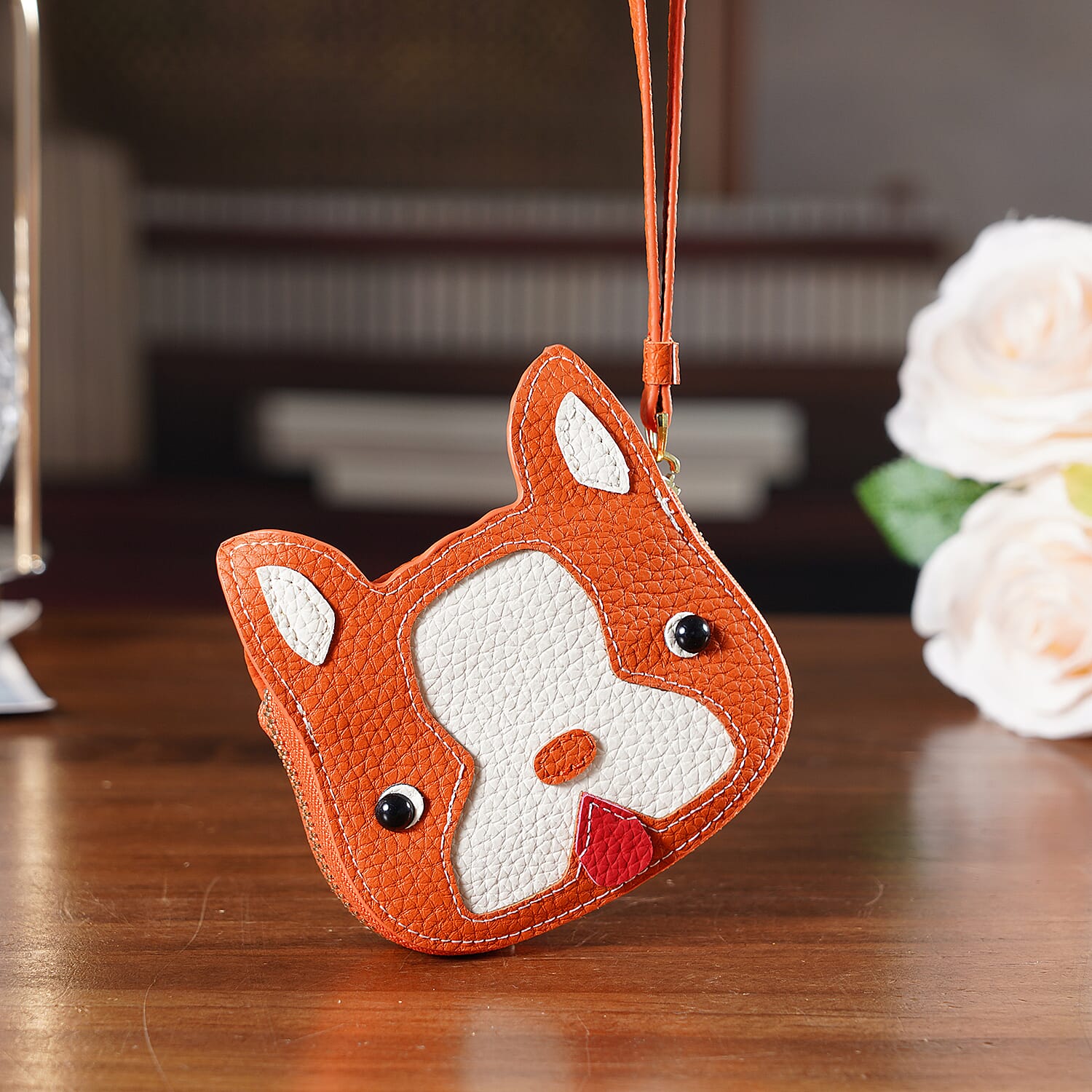 Genuine Leather RFID- Blocking Boston Terrier Wallet with Clasp - Orange