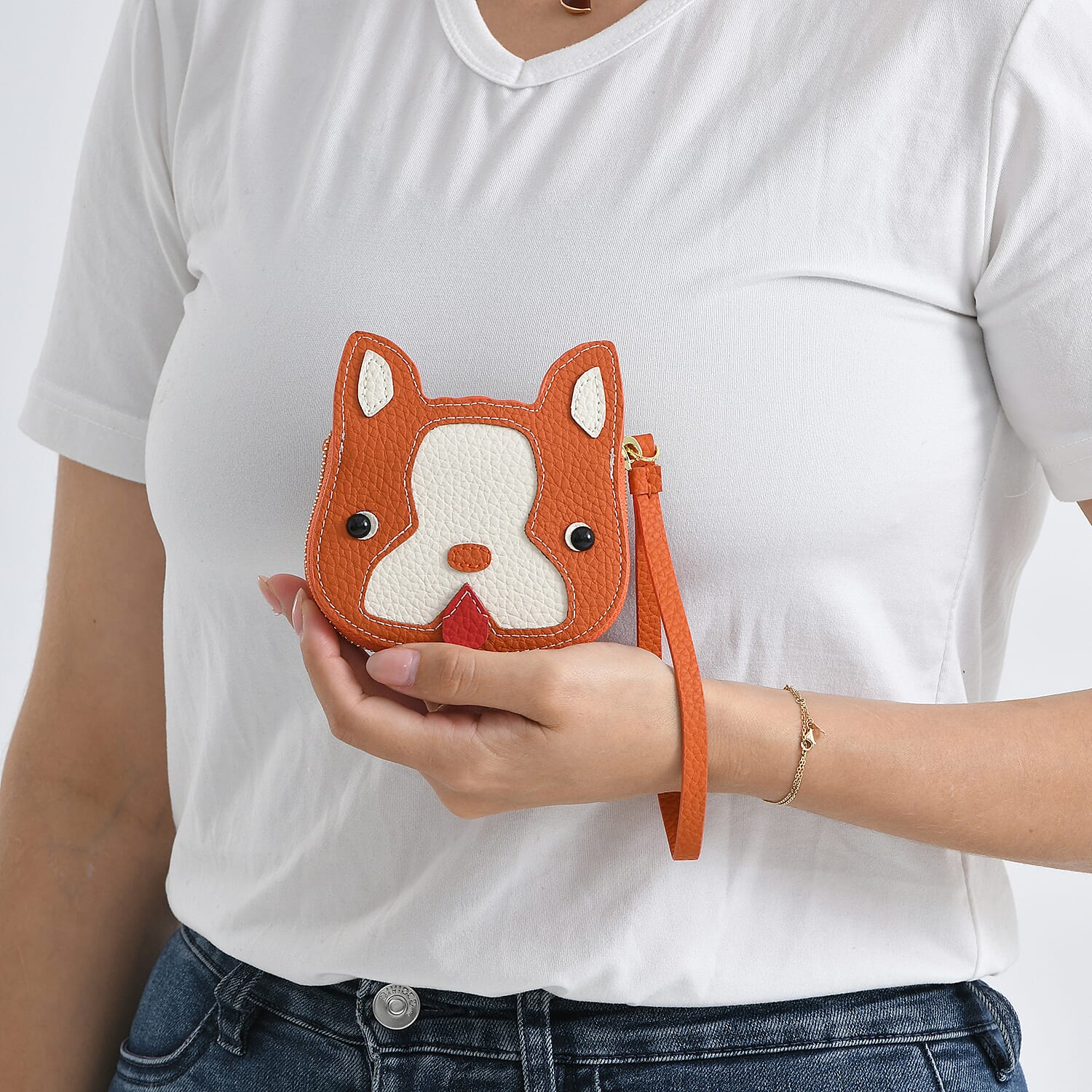 Genuine Leather RFID- Blocking Boston Terrier Wallet with Clasp - Orange