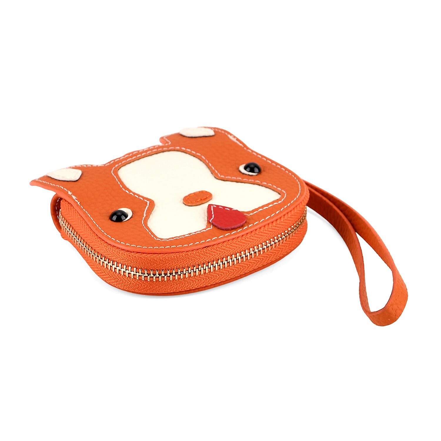 Genuine Leather RFID- Blocking Boston Terrier Wallet with Clasp - Orange