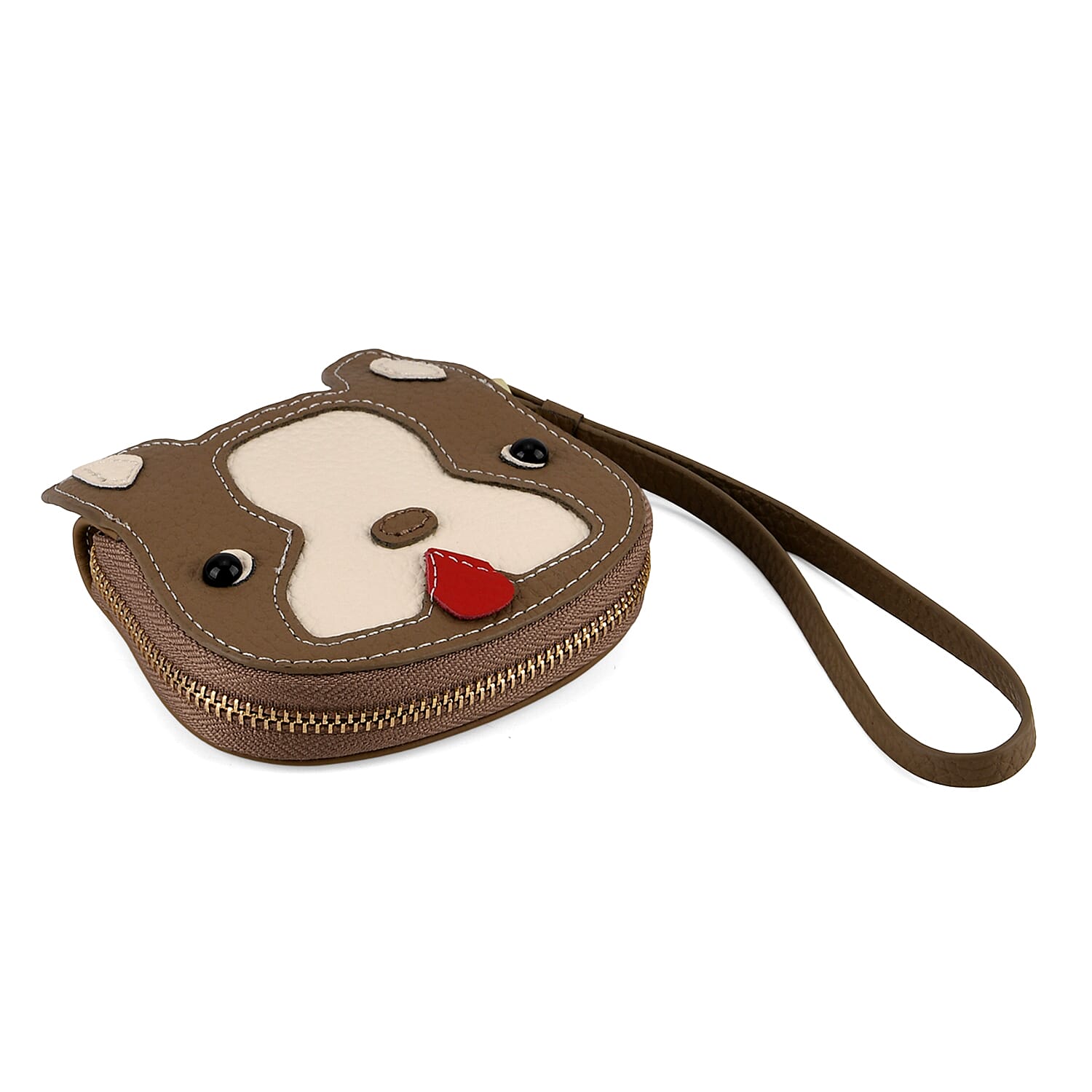 Genuine Leather RFID- Blocking Boston Terrier Wallet with Clasp - Khaki