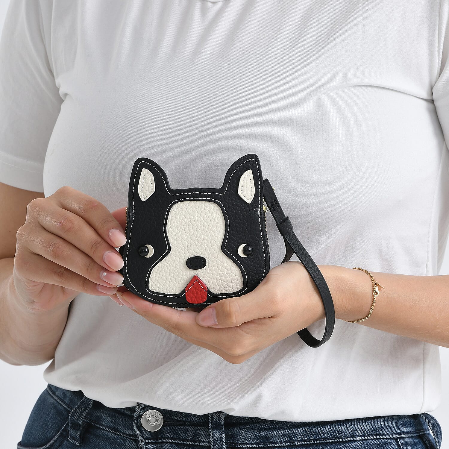 Genuine Leather RFID- Blocking Boston Terrier Wallet with Clasp - Black