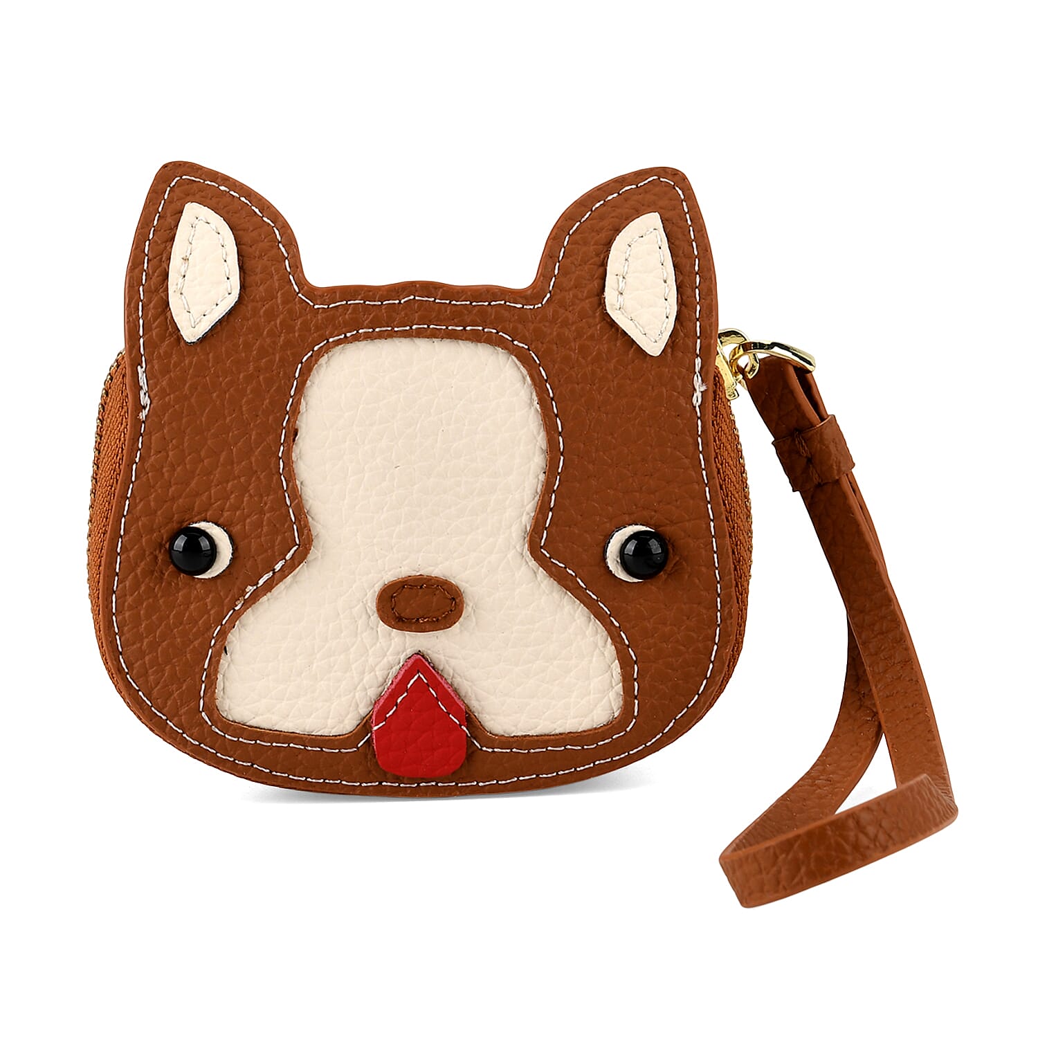 Genuine Leather RFID- Blocking Boston Terrier Wallet with Clasp - Tan