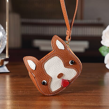 Genuine Leather RFID- Blocking Boston Terrier Wallet with Clasp - Tan