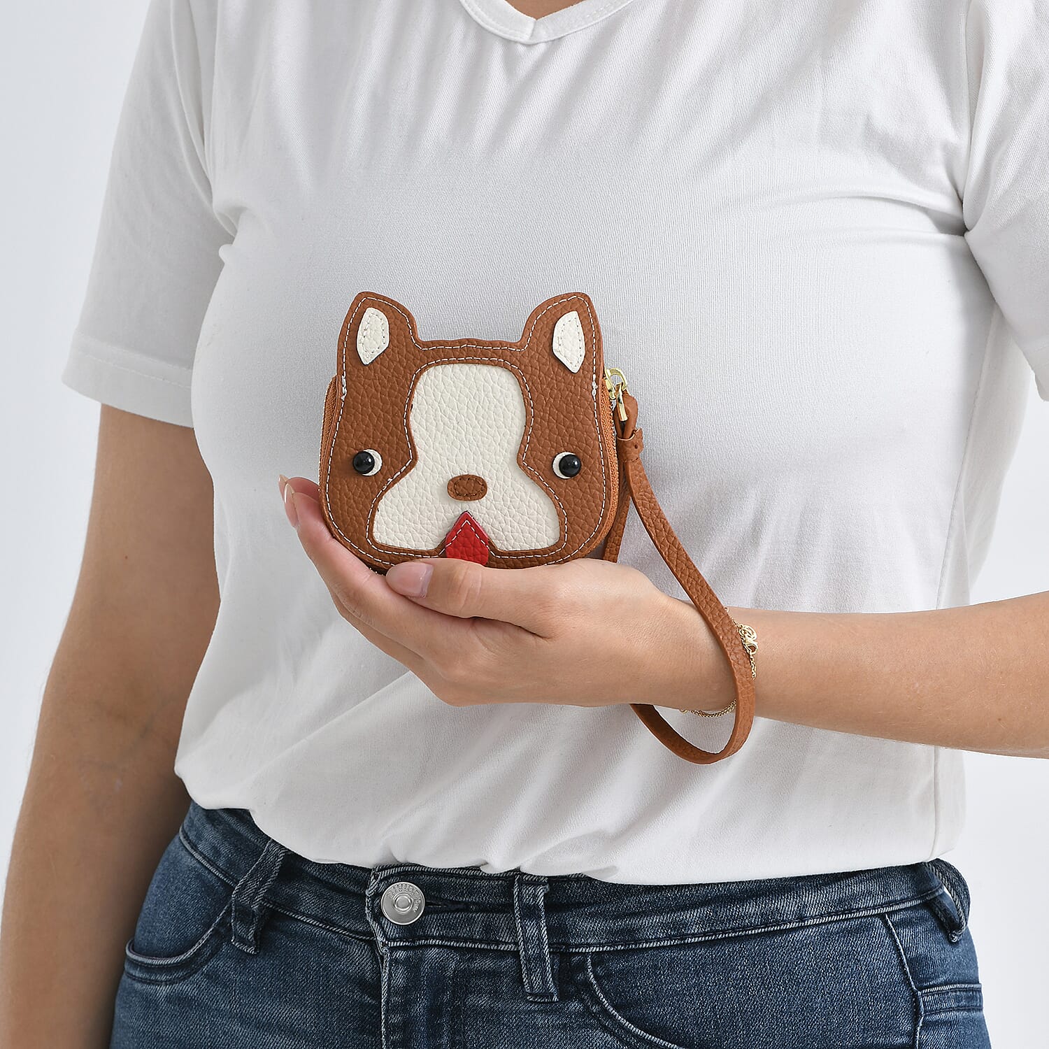 Genuine Leather RFID- Blocking Boston Terrier Wallet with Clasp - Tan