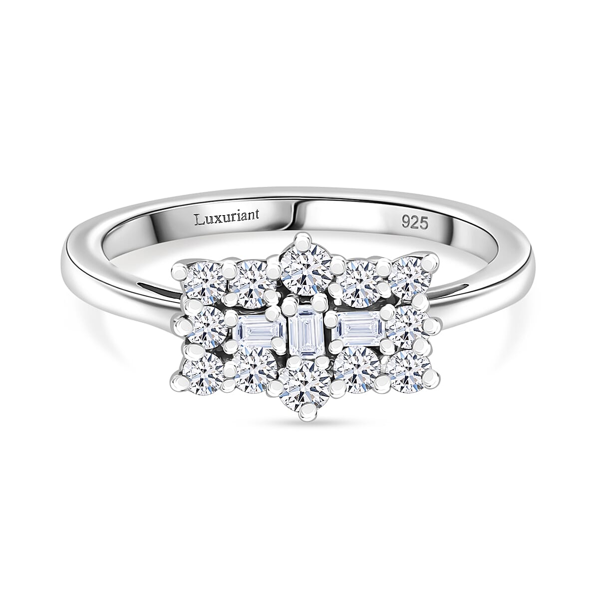D'Joy Moissanite Round Ring in Platinum Overlay Sterling Silver