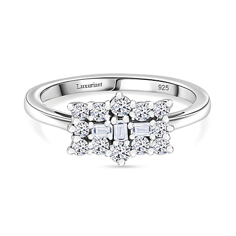 D'Joy Moissanite Round Ring in Platinum Overlay Sterling Silver
