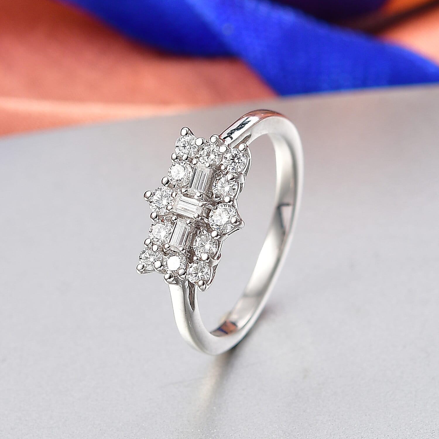 D'Joy Moissanite Round Ring in Platinum Overlay Sterling Silver