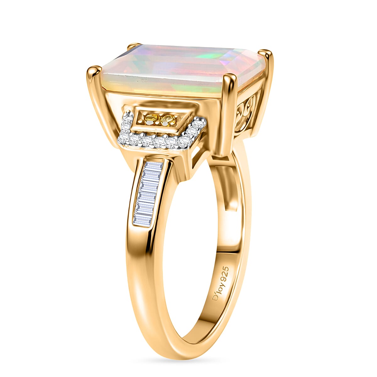 D'Joy Ethiopian Opal, Yellow Diamond & White Diamond Ring in 18K Vermeil Yellow Gold Plated Sterling Silver 2.63 Ct.