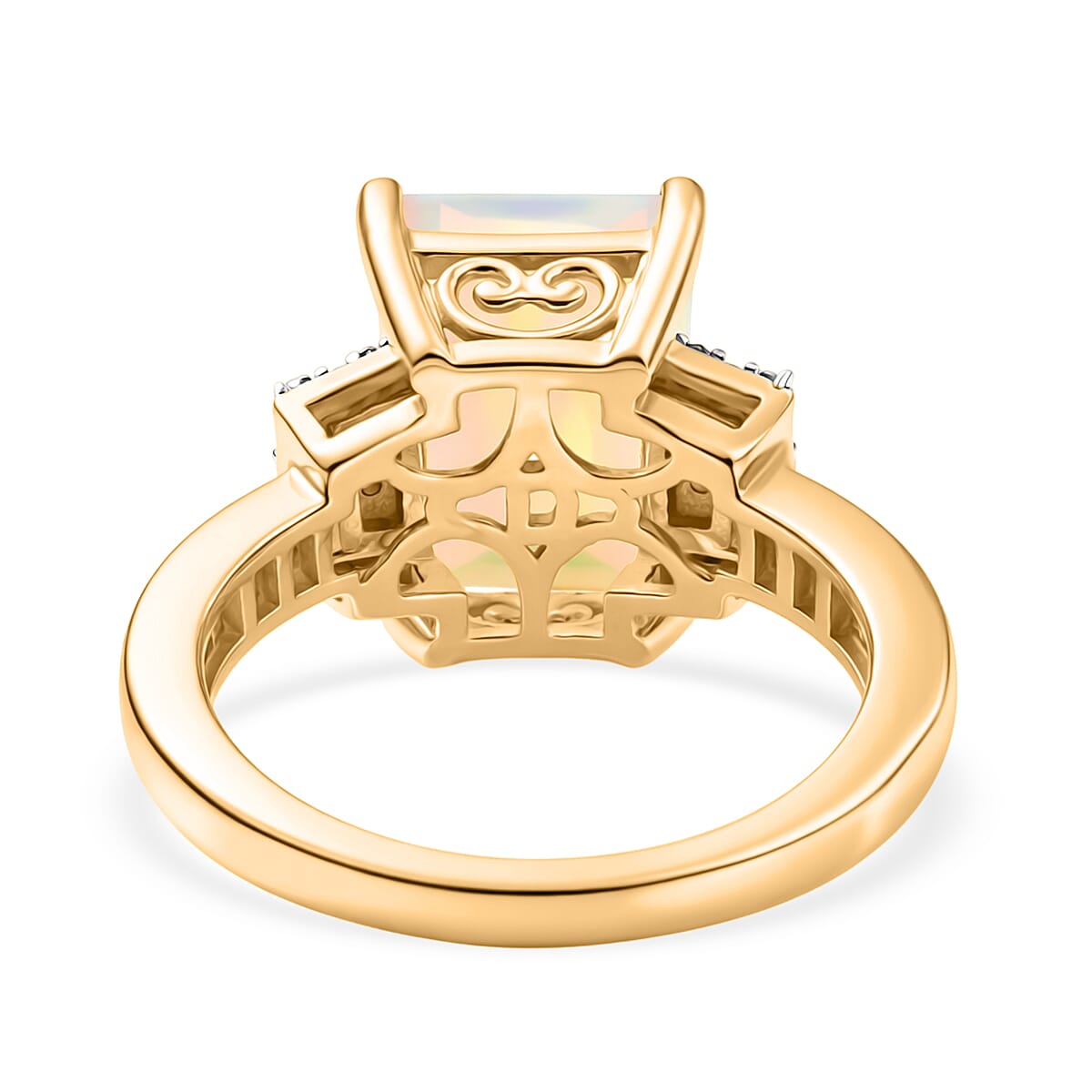 D'Joy Ethiopian Opal, Yellow Diamond & White Diamond Ring in 18K Vermeil Yellow Gold Plated Sterling Silver 2.63 Ct.