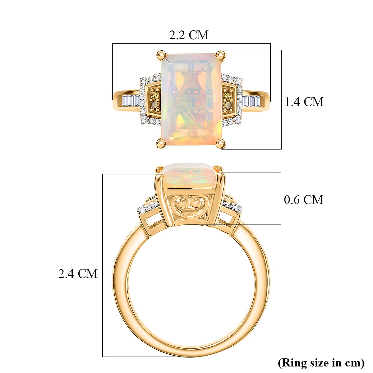D'Joy Ethiopian Opal, Yellow Diamond & White Diamond Ring in 18K Vermeil Yellow Gold Plated Sterling Silver 2.63 Ct.