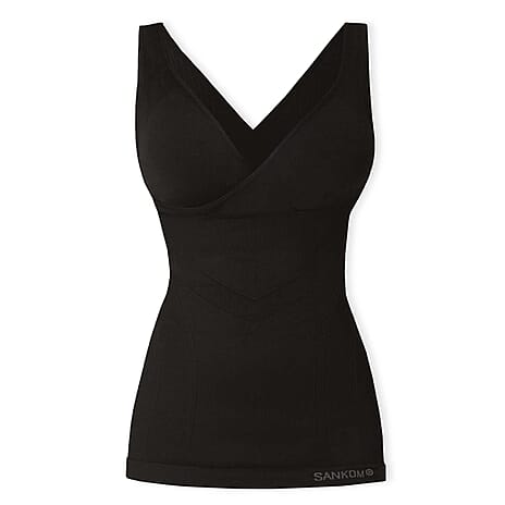 SANKOM Classic Seamless Wire-Free Bra with Vest - For Posture Correction - Body Slimming Vest (Size - XXXL) - Black