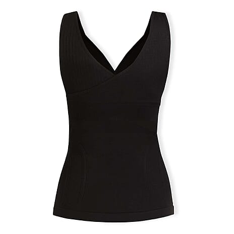 SANKOM Classic Seamless Wire-Free Bra with Vest - For Posture Correction - Body Slimming Vest (Size - S-M) - Black