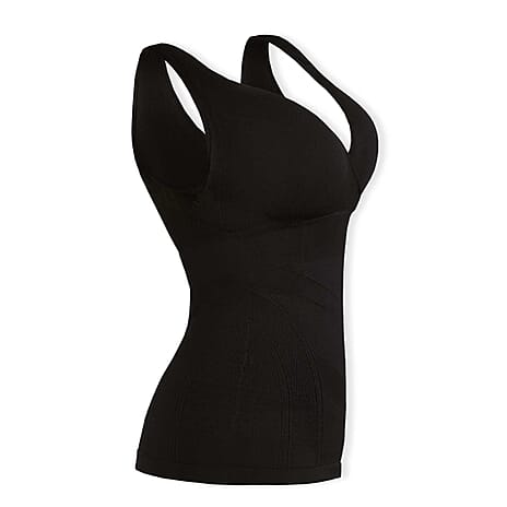 SANKOM Classic Seamless Wire-Free Bra with Vest - For Posture Correction - Body Slimming Vest (Size - L-XL) - Black