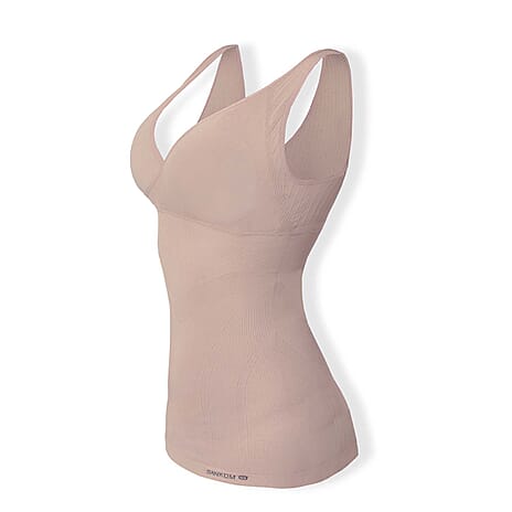 SANKOM Classic Seamless Wire-Free Bra with Vest - For Posture Correction - Body Slimming Vest (Size - M-L) - Peach