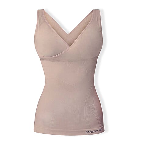 SANKOM Classic Seamless Wire-Free Bra with Vest - For Posture Correction - Body Slimming Vest (Size - L-XL) - Peach