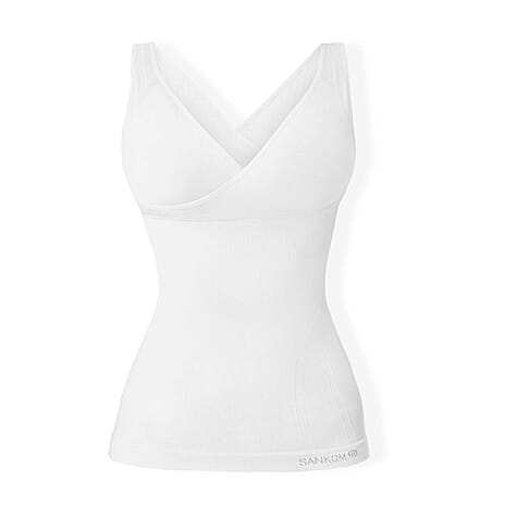 SANKOM Classic Seamless Wire-Free Bra with Vest - For Posture Correction - Body Slimming Vest (Size - M-L) - White