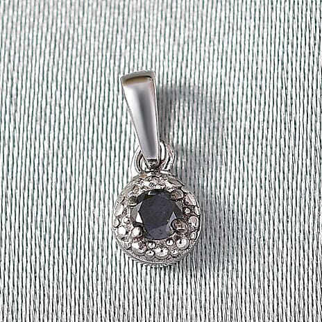 Black Diamond Solitaire Pendant in Platinum Overlay Sterling Silver