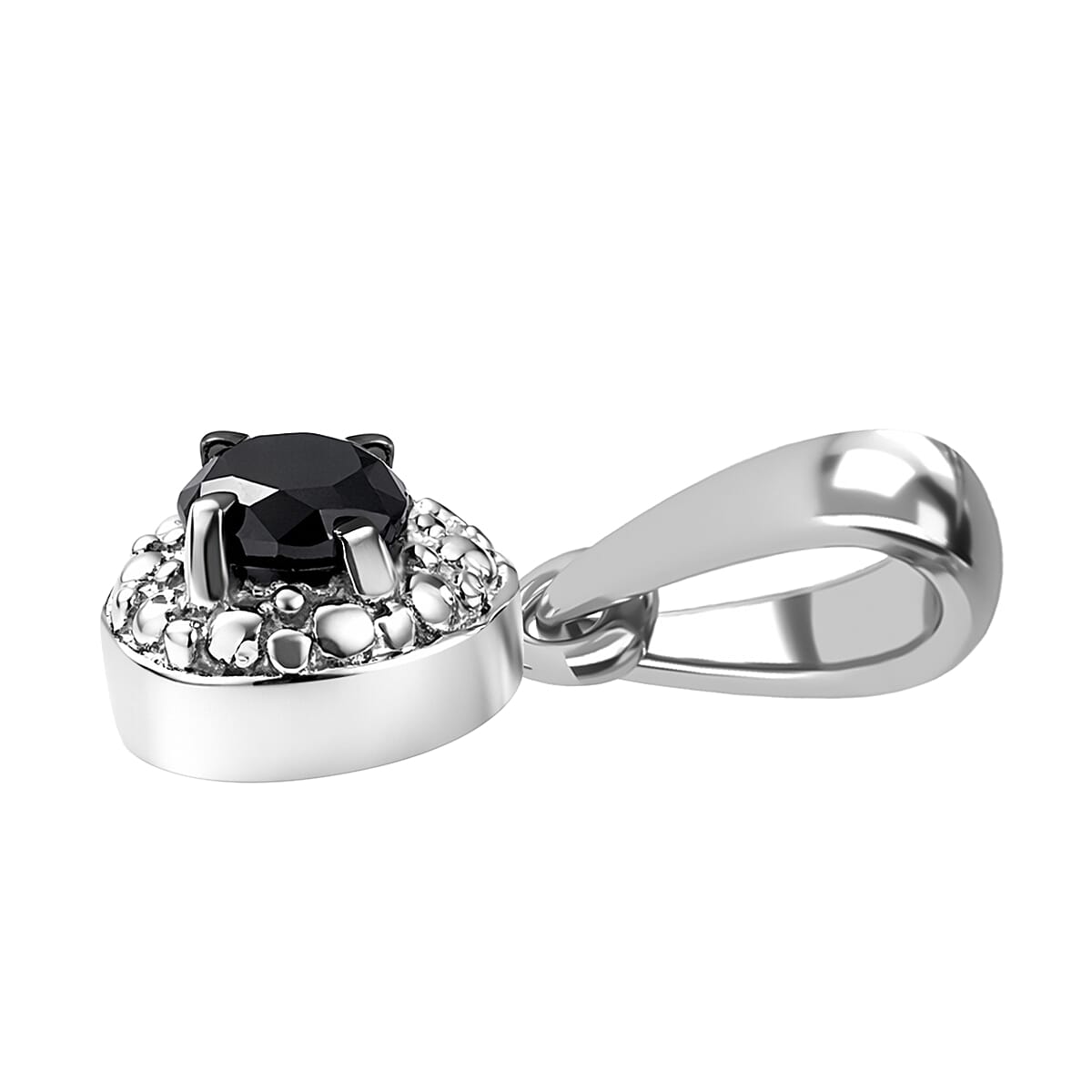 Black Diamond Solitaire Pendant in Platinum Overlay Sterling Silver