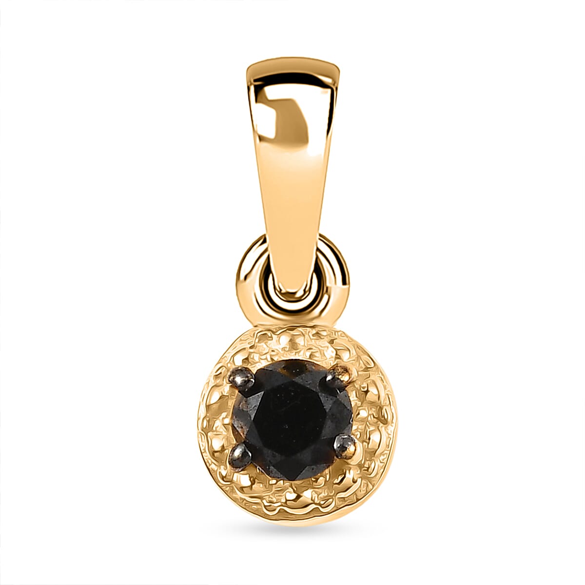 Black Diamond Solitaire Pendant in Yellow Gold Plated Sterling Silver