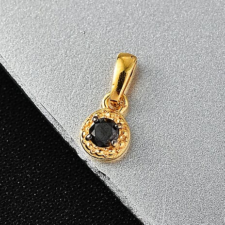 Black Diamond Solitaire Pendant in Yellow Gold Plated Sterling Silver