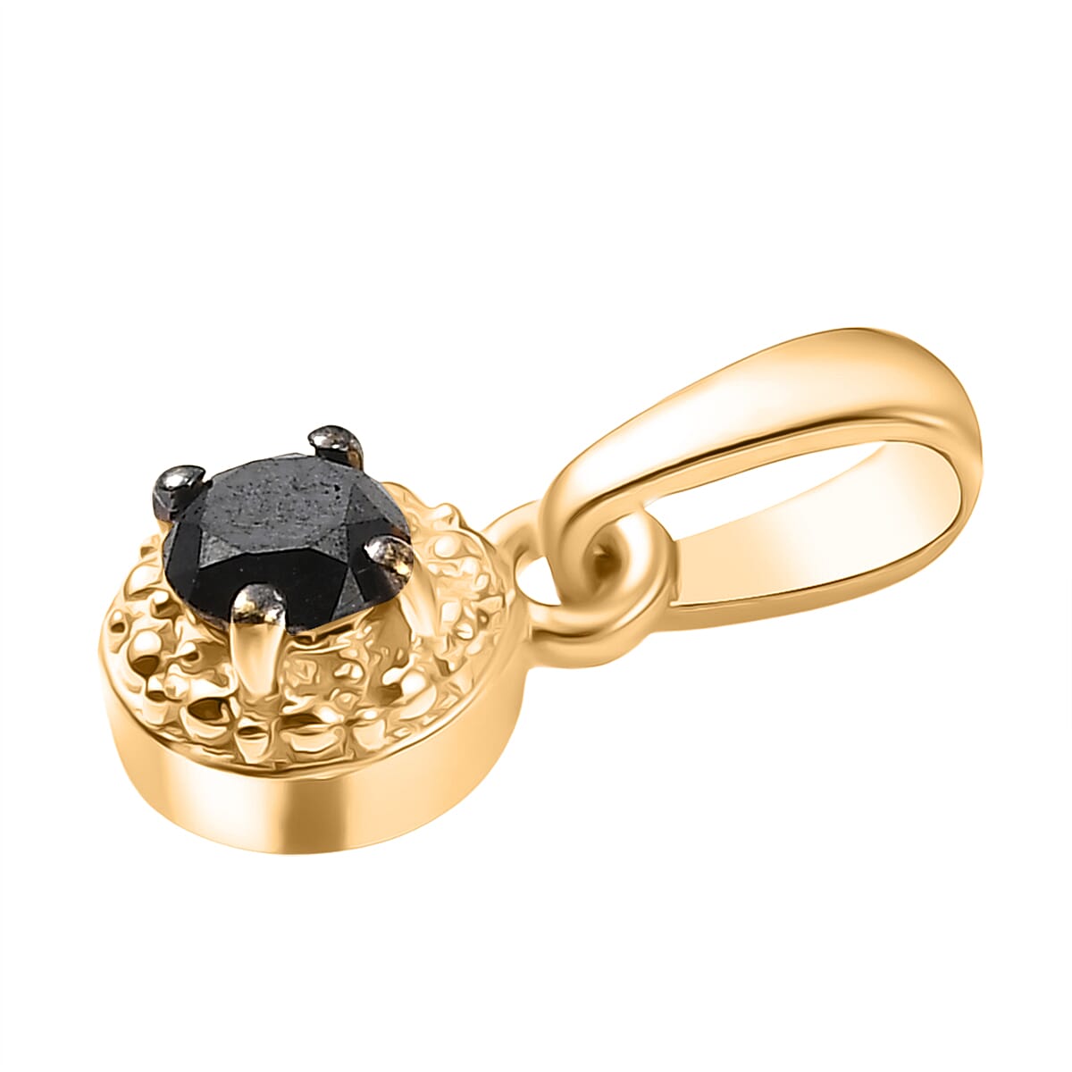 Black Diamond Solitaire Pendant in Yellow Gold Plated Sterling Silver
