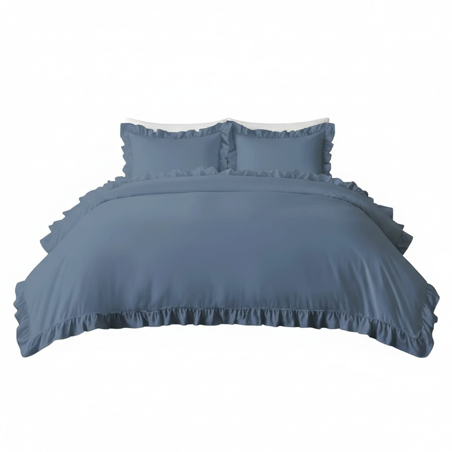 Bolongaro & Trevor Co Ltd - 100% Cotton Ruffle Duvet Cover 3 Piece Set (Double) - Navy